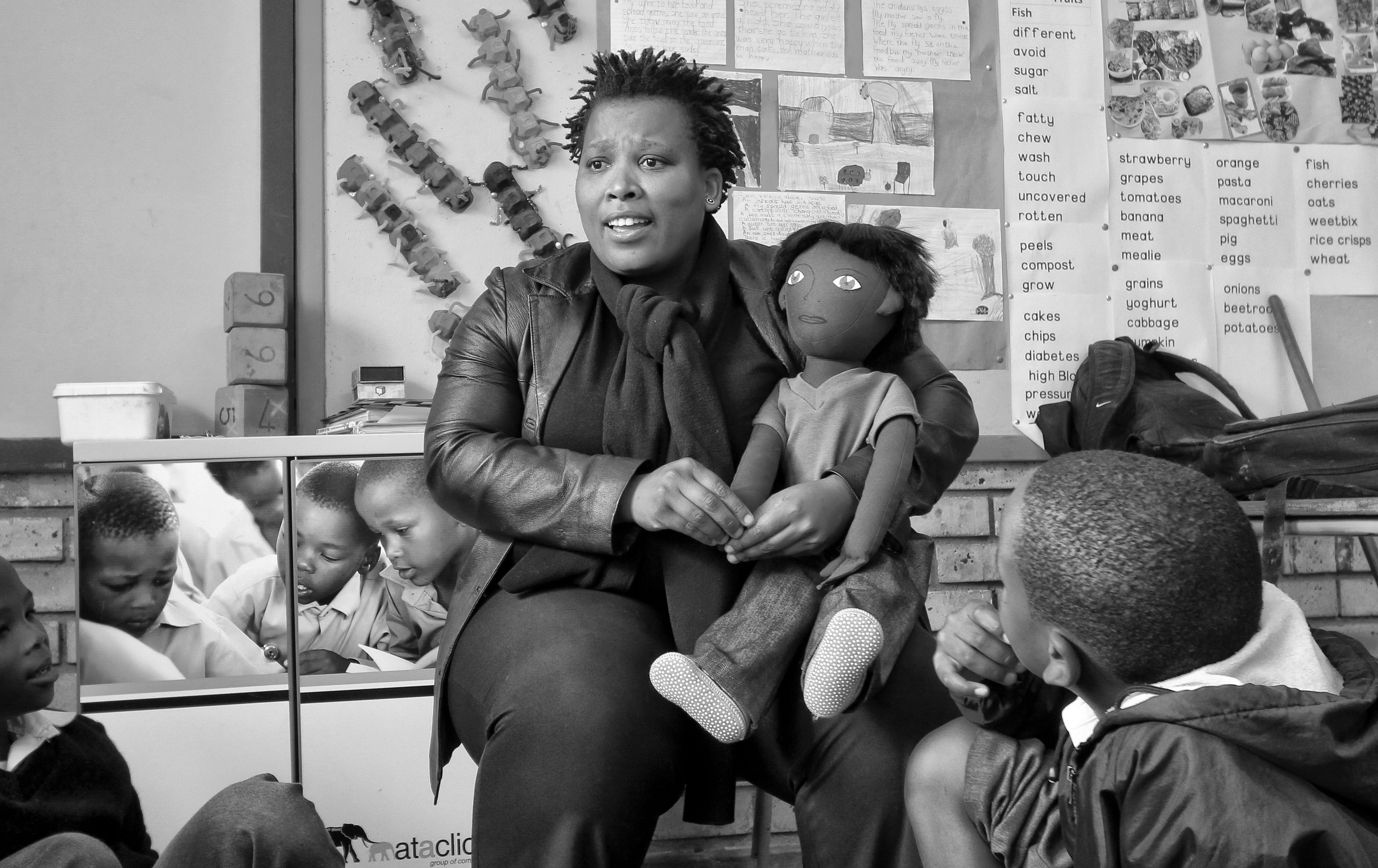 Hanna Phemba and the Persona doll the children named Thabo. 
