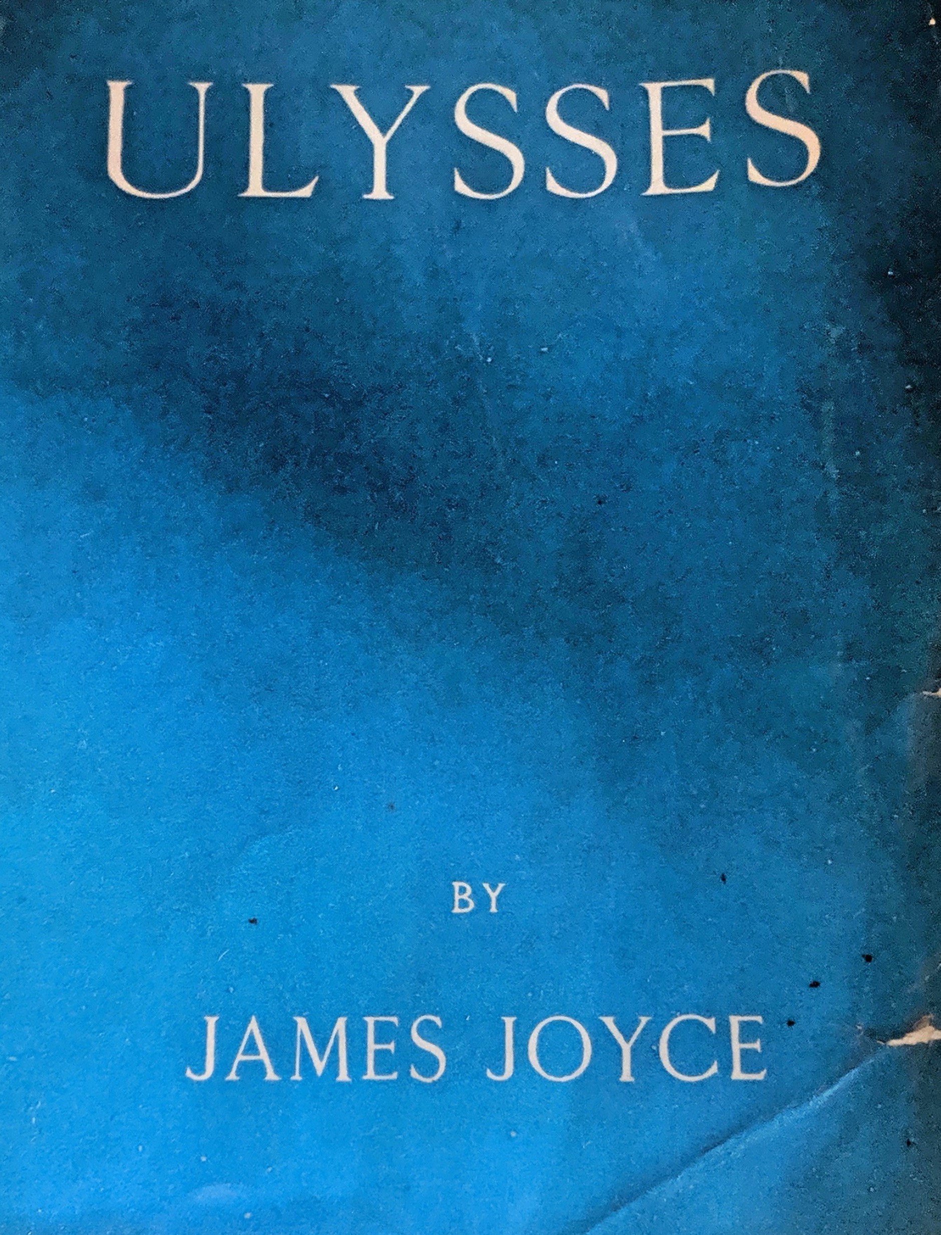 First edition of Ulysses in Greek colours – white letters on a blue background. Image: Anthony Akerman