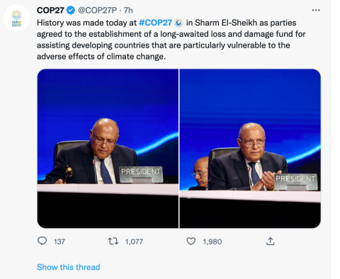 COP27 damages an d losses tweet