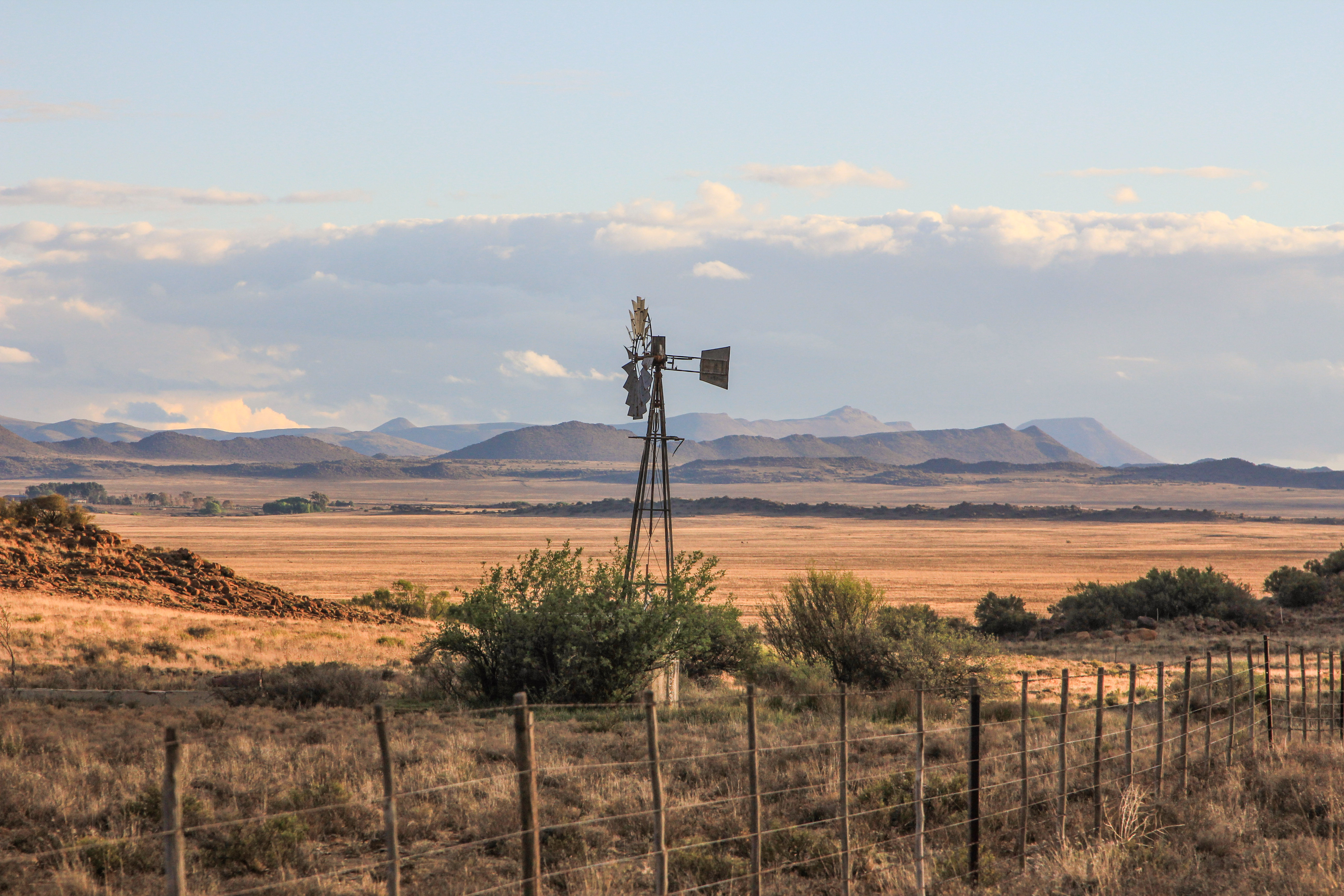 A typical Karoo scene, held together by the windpump. Image: Chris Marais