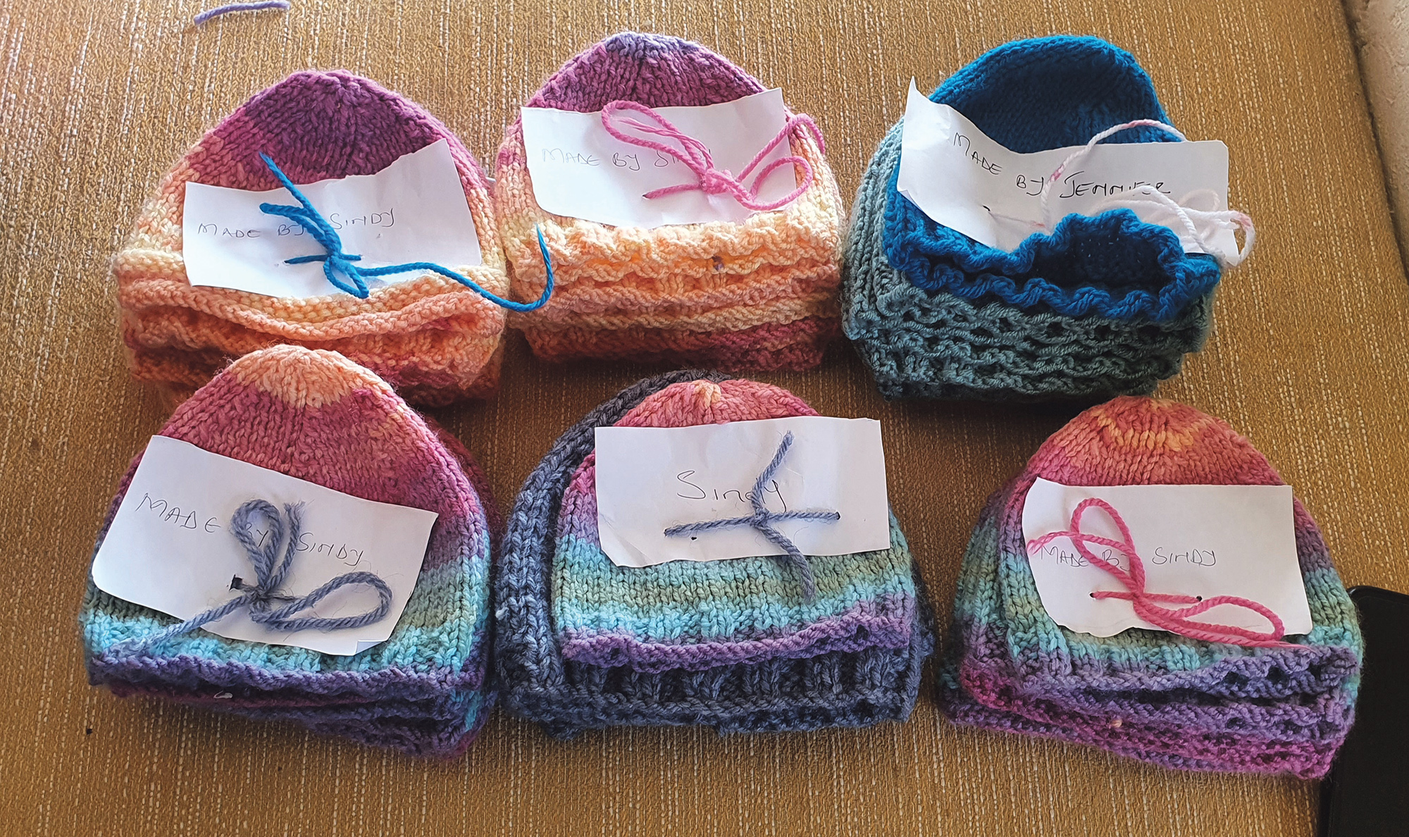 Bonnets that have been knitted for newborns, weaving