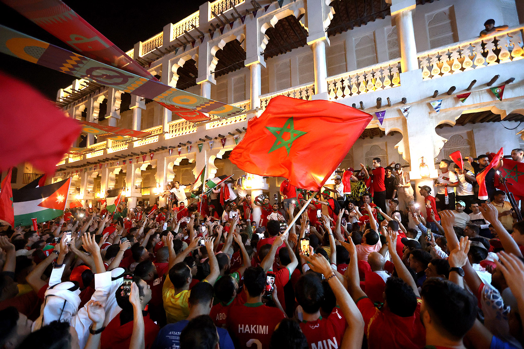 Morocco fans celebrate in Souq Waqif 