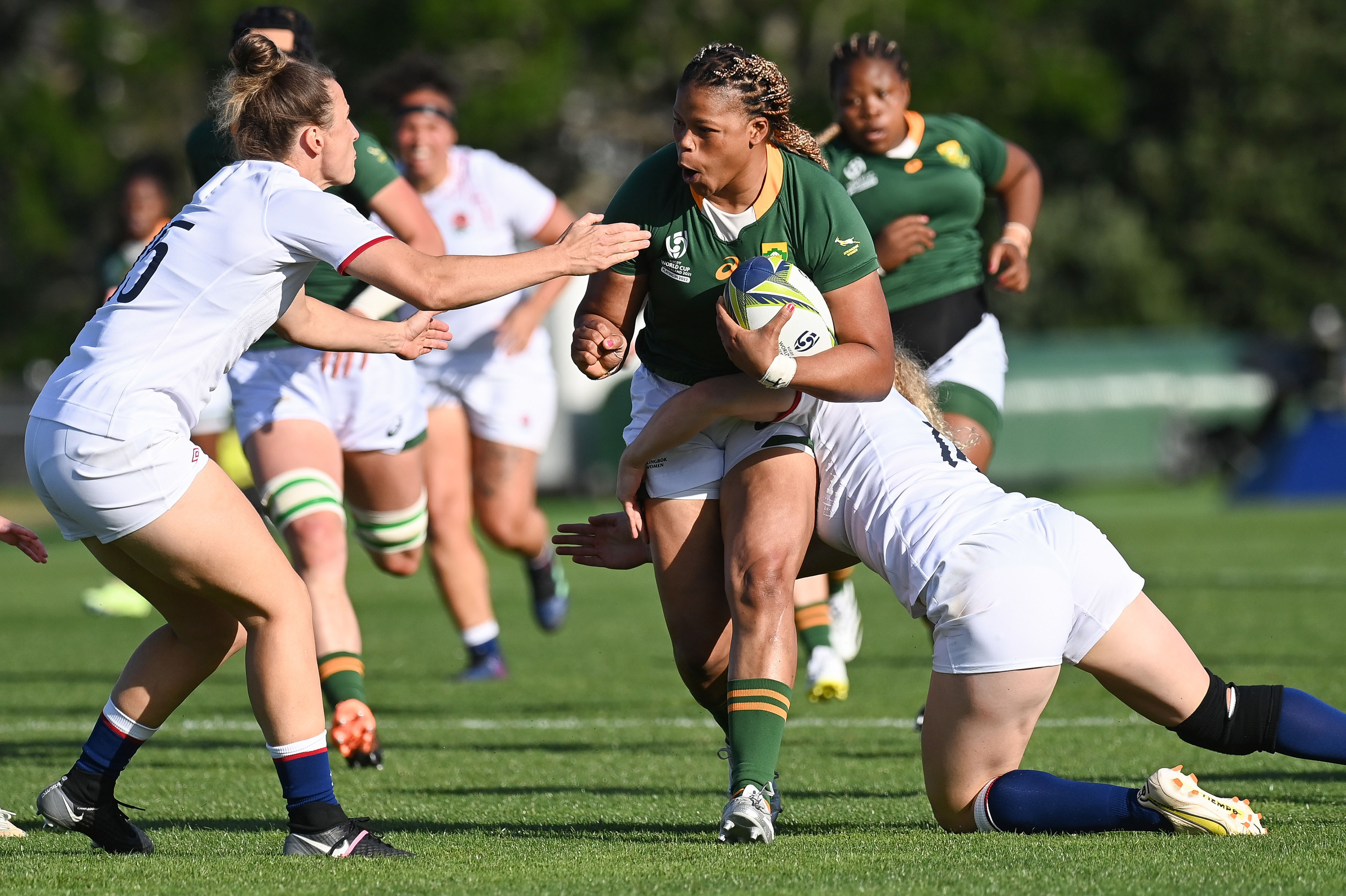 Aseza Hele of South Africa in action during the Women's Rugby World Cup