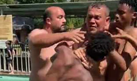 Three men arrested after video shows alleged racial assault of black teens at Free State resort swimming pool