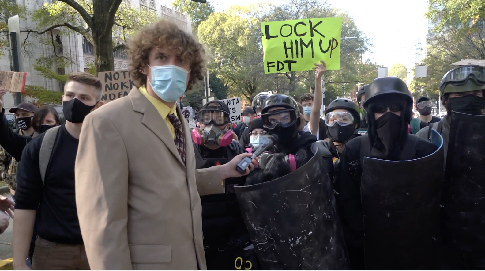 Andrew Callaghan and protesters. Image: Courtesy of HBO