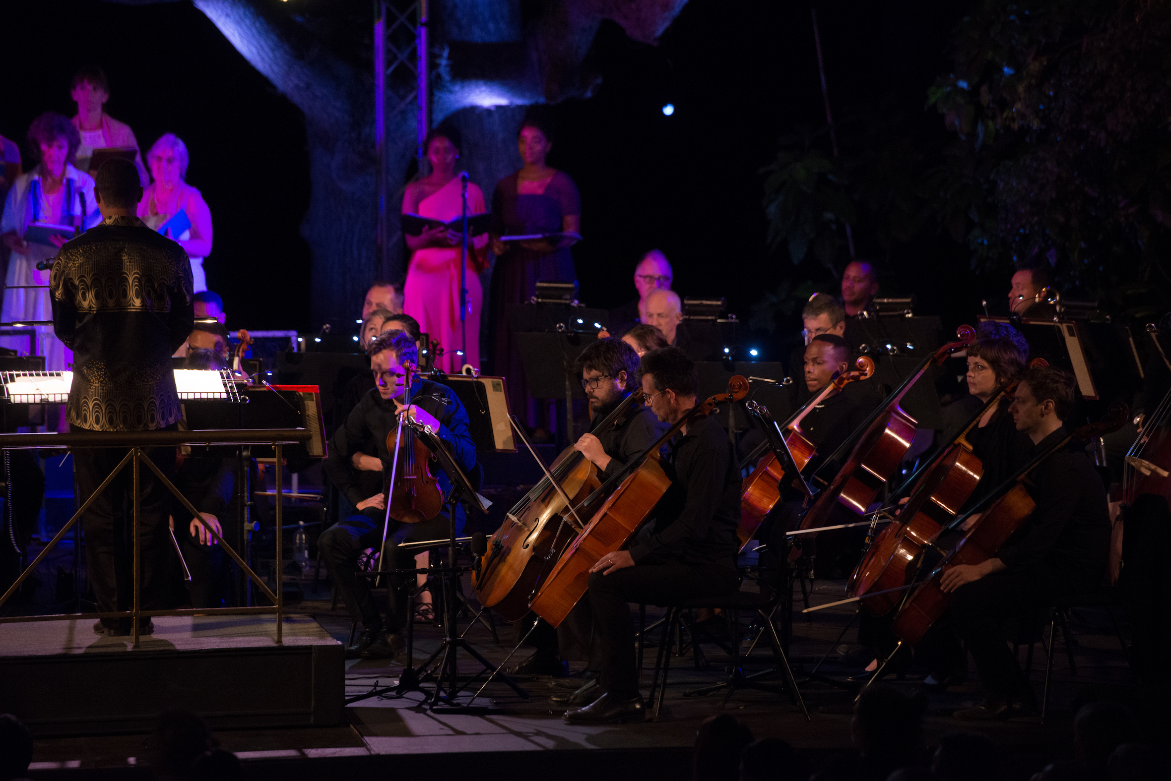 Conductor Brandon Phillips (left) and members of the Cape Town Philharmonic Orchestra performing ‘A Midsummer Night’s Dream’ at Maynardville. Image: Jeanine Bresler