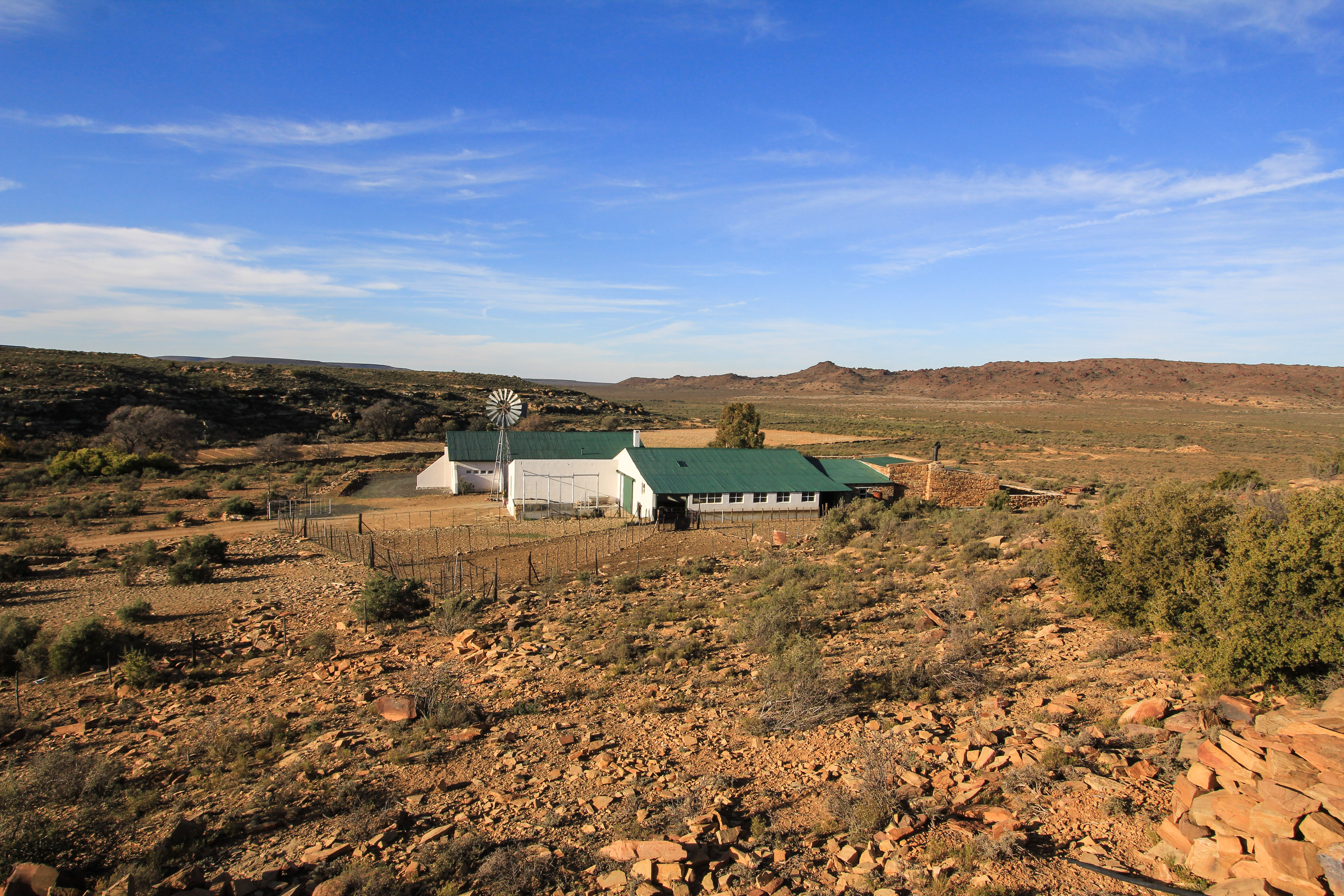 The farmstead at Canariesfontein, with its well-maintained wind pump – in true Hugo tradition. Image: Chris Marais