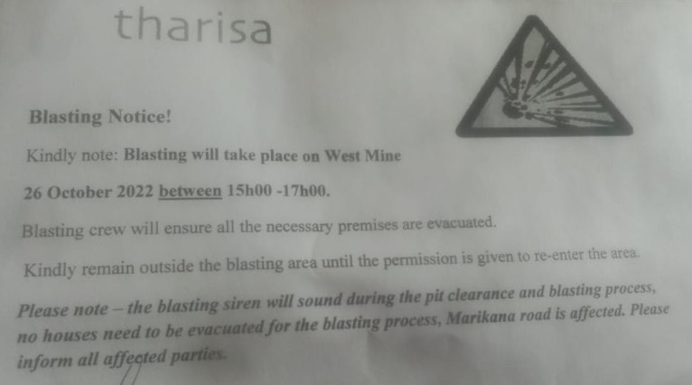 A mine blasting notice 