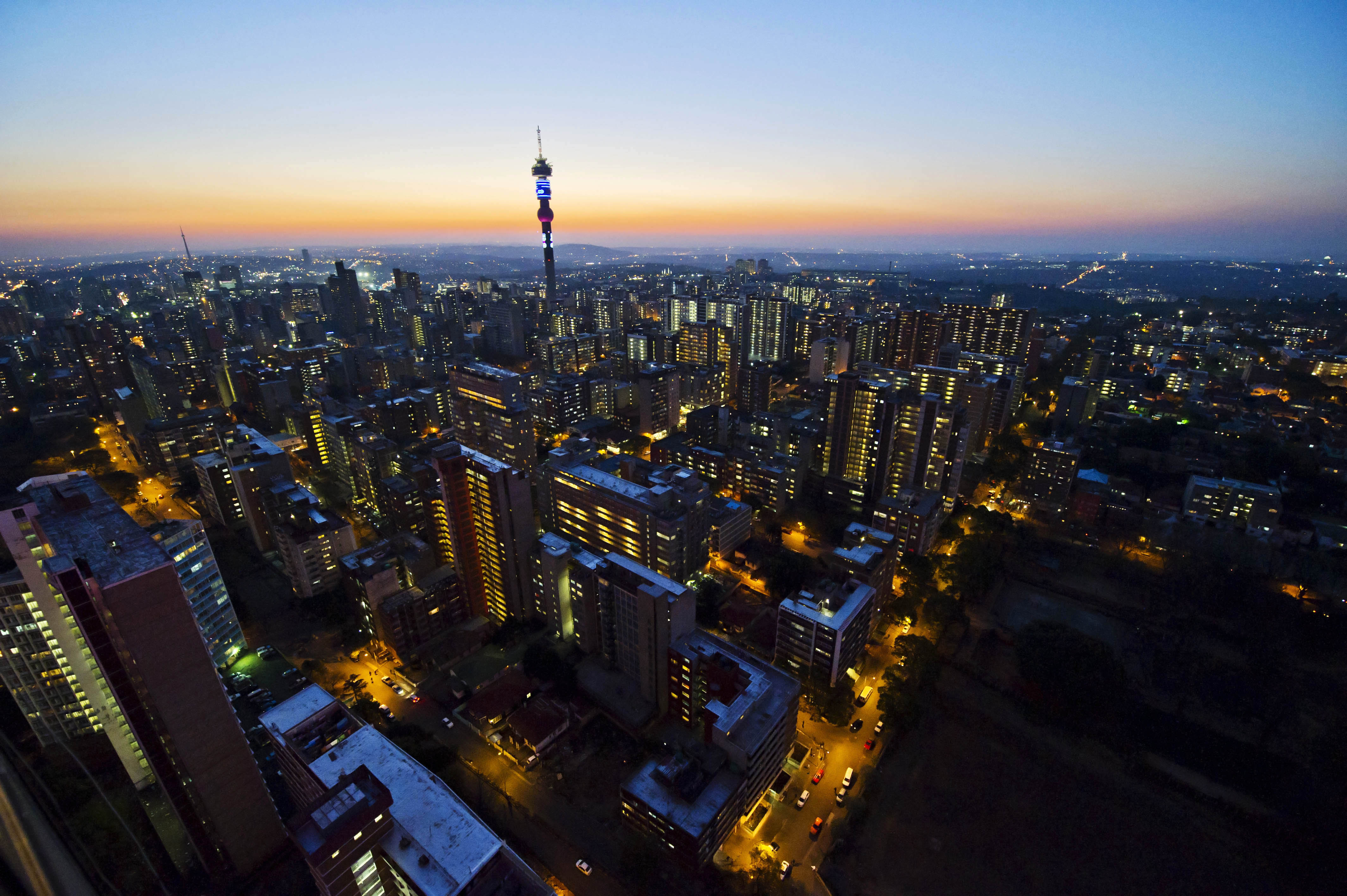 JOHANNESBURG, SOUTH AFRICA - JULY 2: Johannesburg Skyline at night from the Ponte City on July 2, 2012. (Photo by Gallo Images / Foto24 / Nelius Rademan)