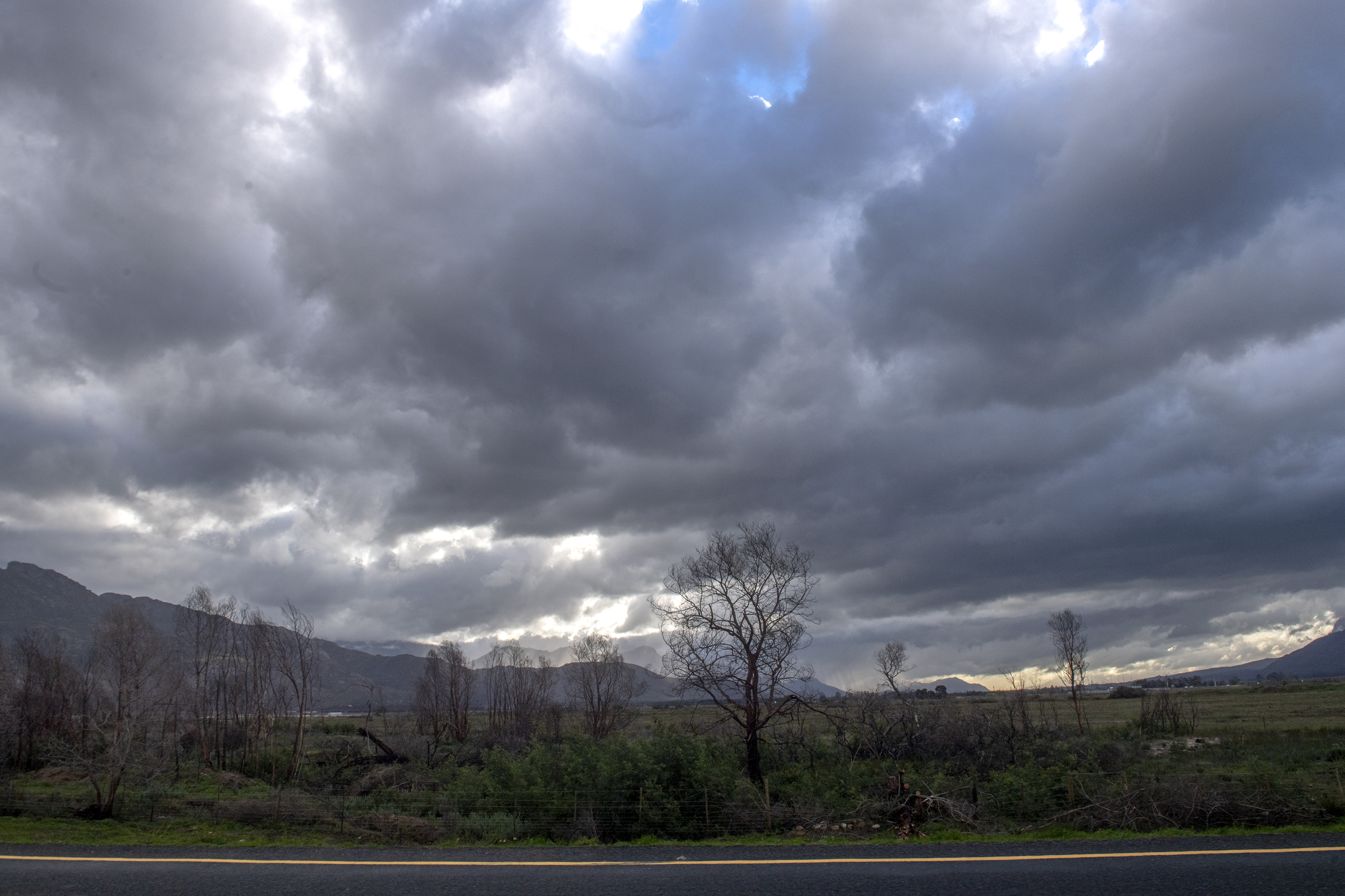 WESTERN CAPE, SOUTH AFRICA  JULY 02: Clouds are seen near Worcester on July 02, 2018 in Western Cape, South Africa. Heavy snowfall in parts of the Western Cape led to closure of several mountain passes. According to the South African Weather Services, very cold conditions are expected across the country as a strong cold front approaches. (Photo by Gallo Images / Netwerk24 / Jaco Marais)