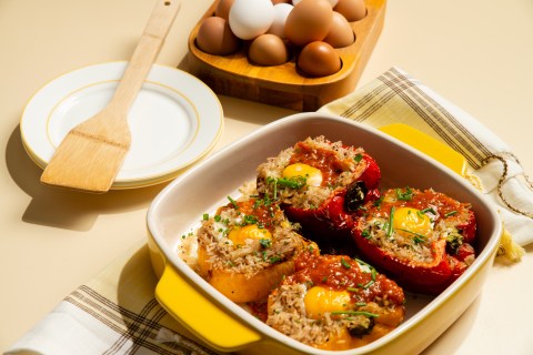 What’s cooking today: Baked peppers stuffed with rice and eggs