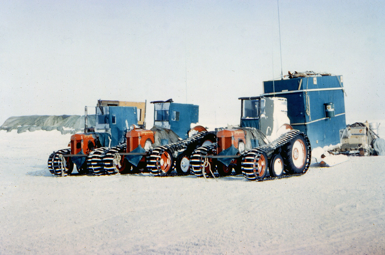 Tractors used by Edmund Hillary's Trans-Antarctic expedition. Image: Cliff Dickey / US Navy / National Science Foundation