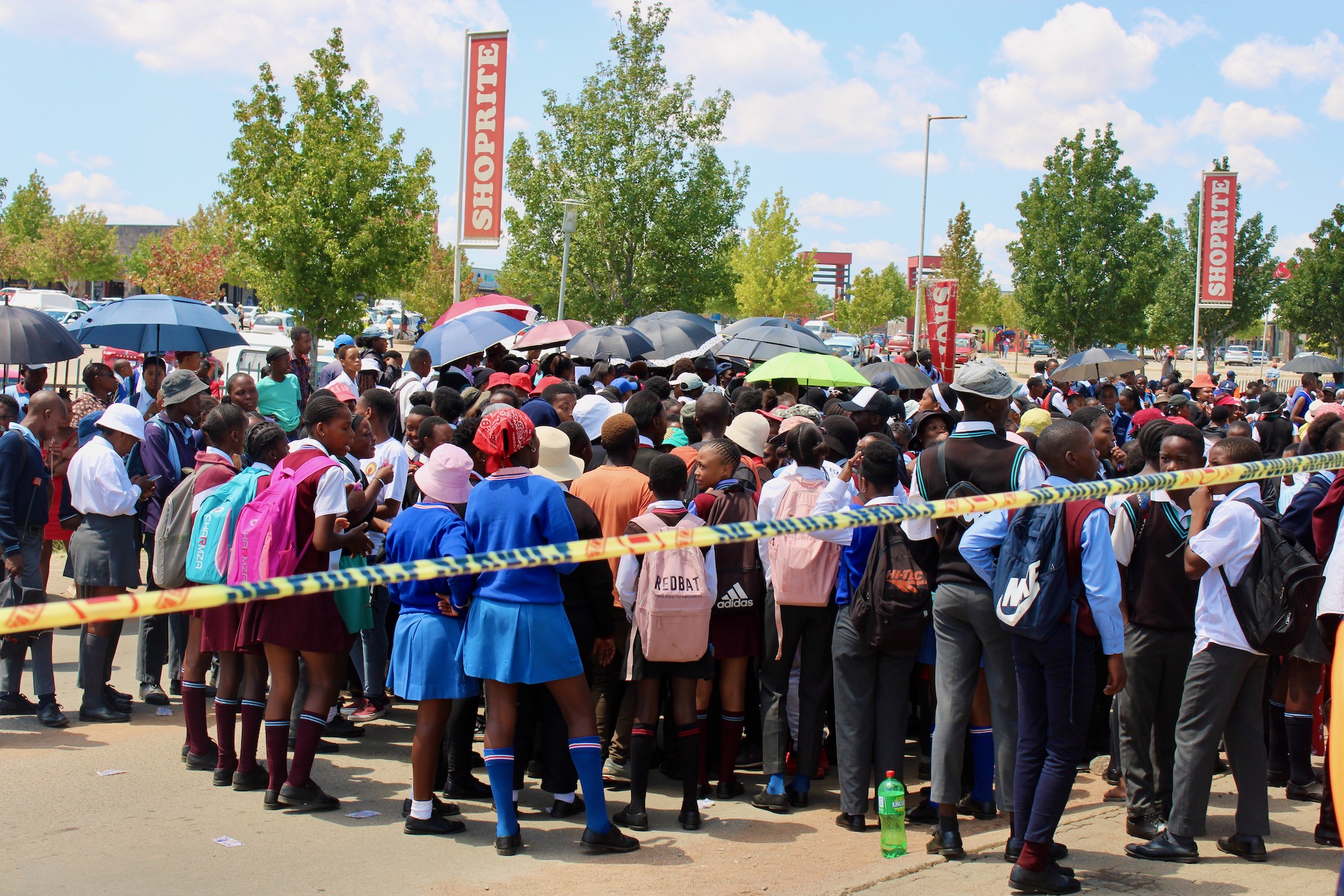 Learners gather outside the Tsakane Magistrate Court 
