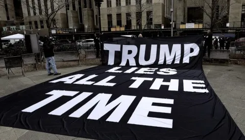 In images: Demonstrators gather in New York ahead of possible Trump indictment