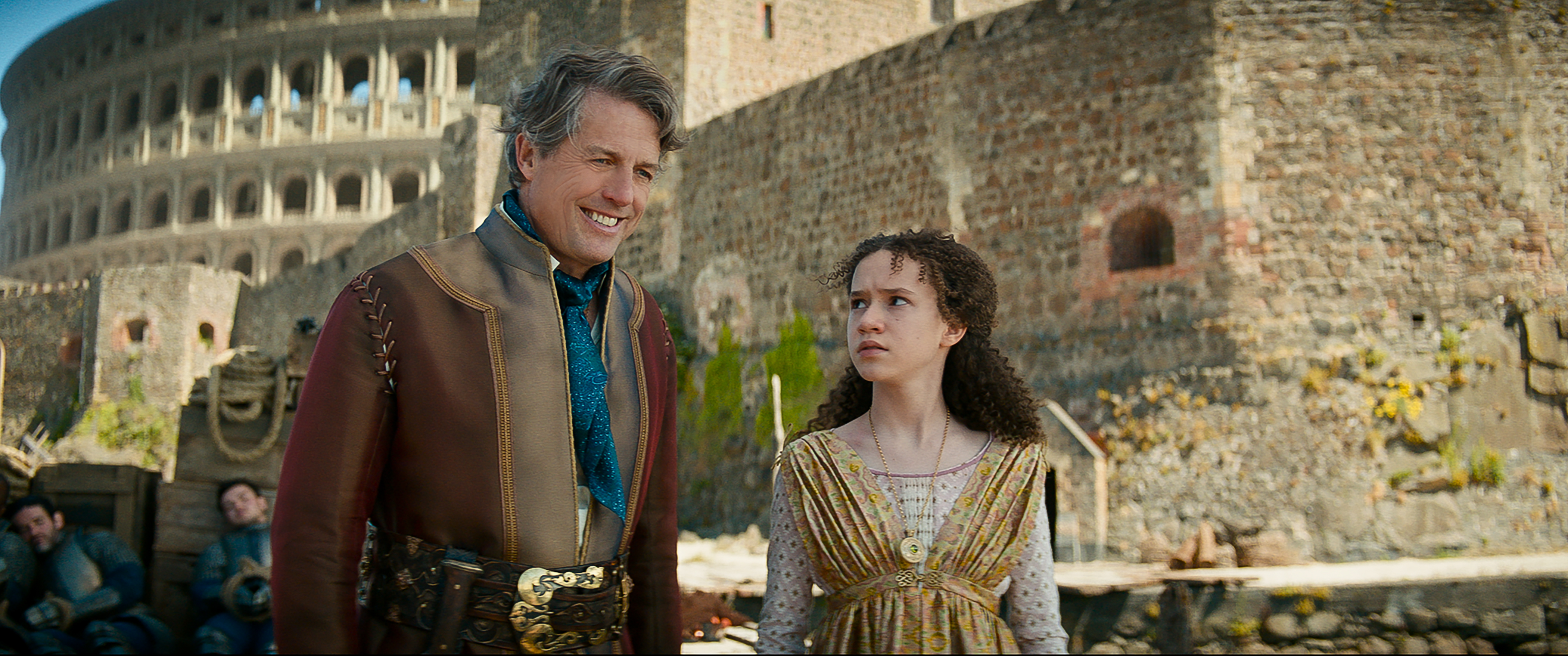 Hugh Grant plays Forge and Chloe Coleman plays Kira in 'Dungeons & Dragons: Honor Among Thieves'. Image: Paramount Pictures / eOne / Supplied