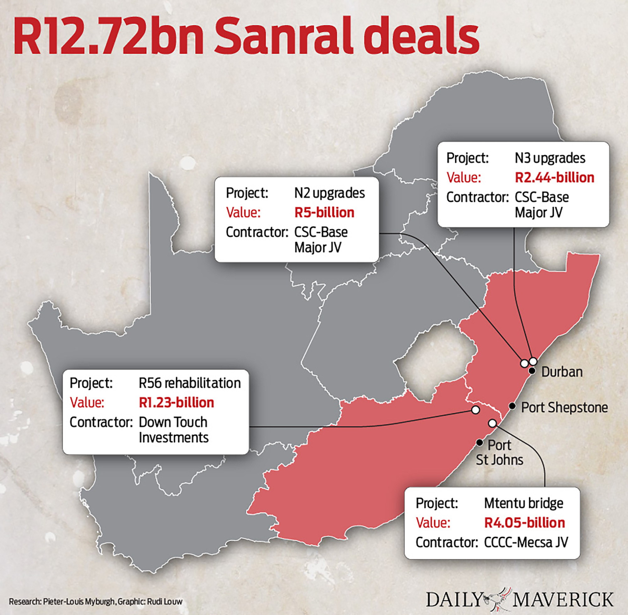 The location of Sanral's planned Mtentu bridge in the Eastern Cape.
