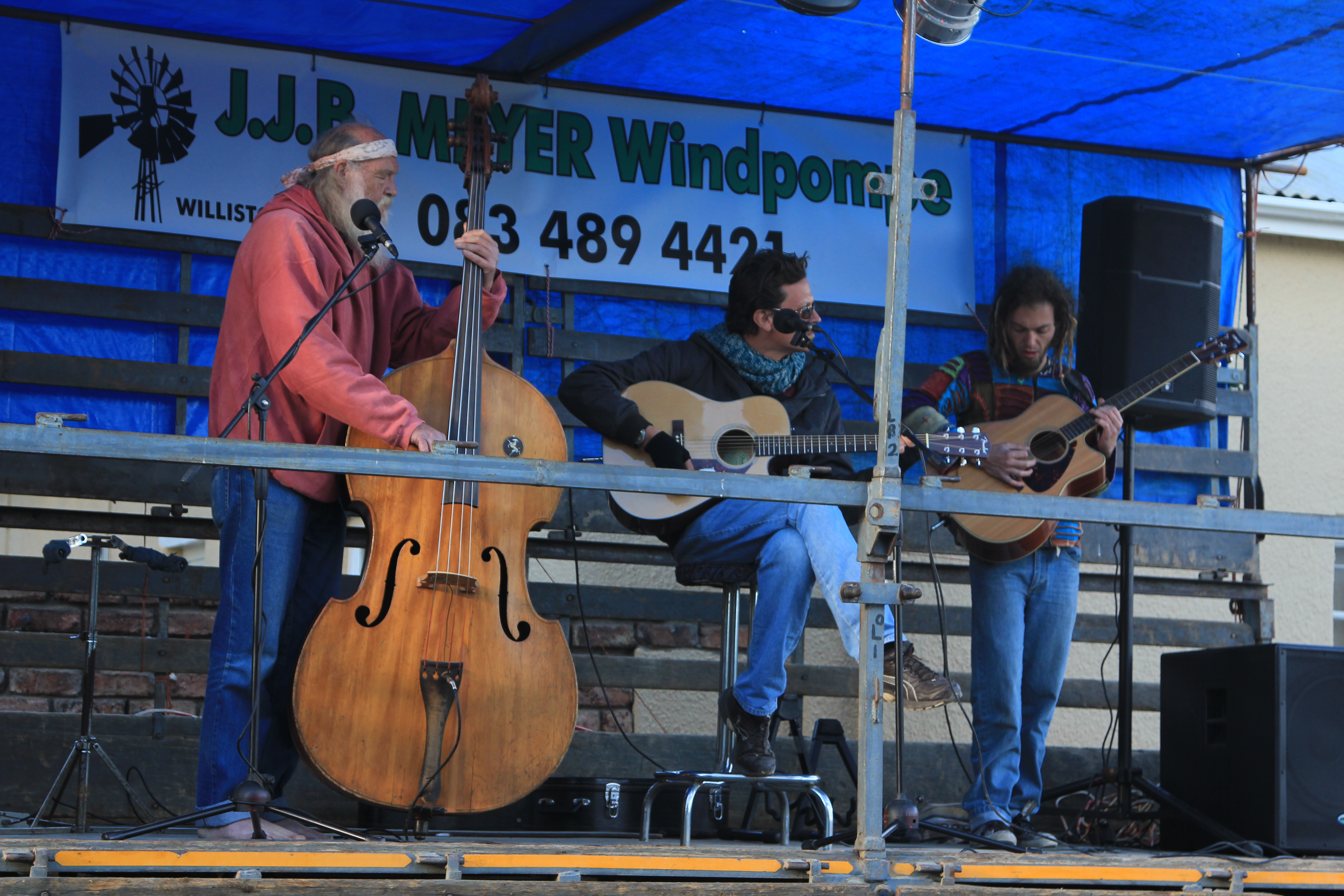 The Silver Creek Mountain Band at the 2012 festival, playing on the back of a sheep truck. Image: Chris Marais