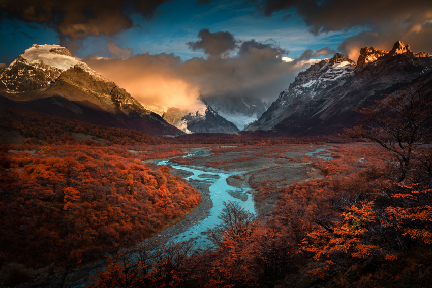 'Autumn Glory'. Nowhere exhibits such rich autumn colours as Patagonia – it is breathtaking. © Bing Li, Canada, Shortlist, Open Competition, Landscape, 2023 Sony World Photography Awards