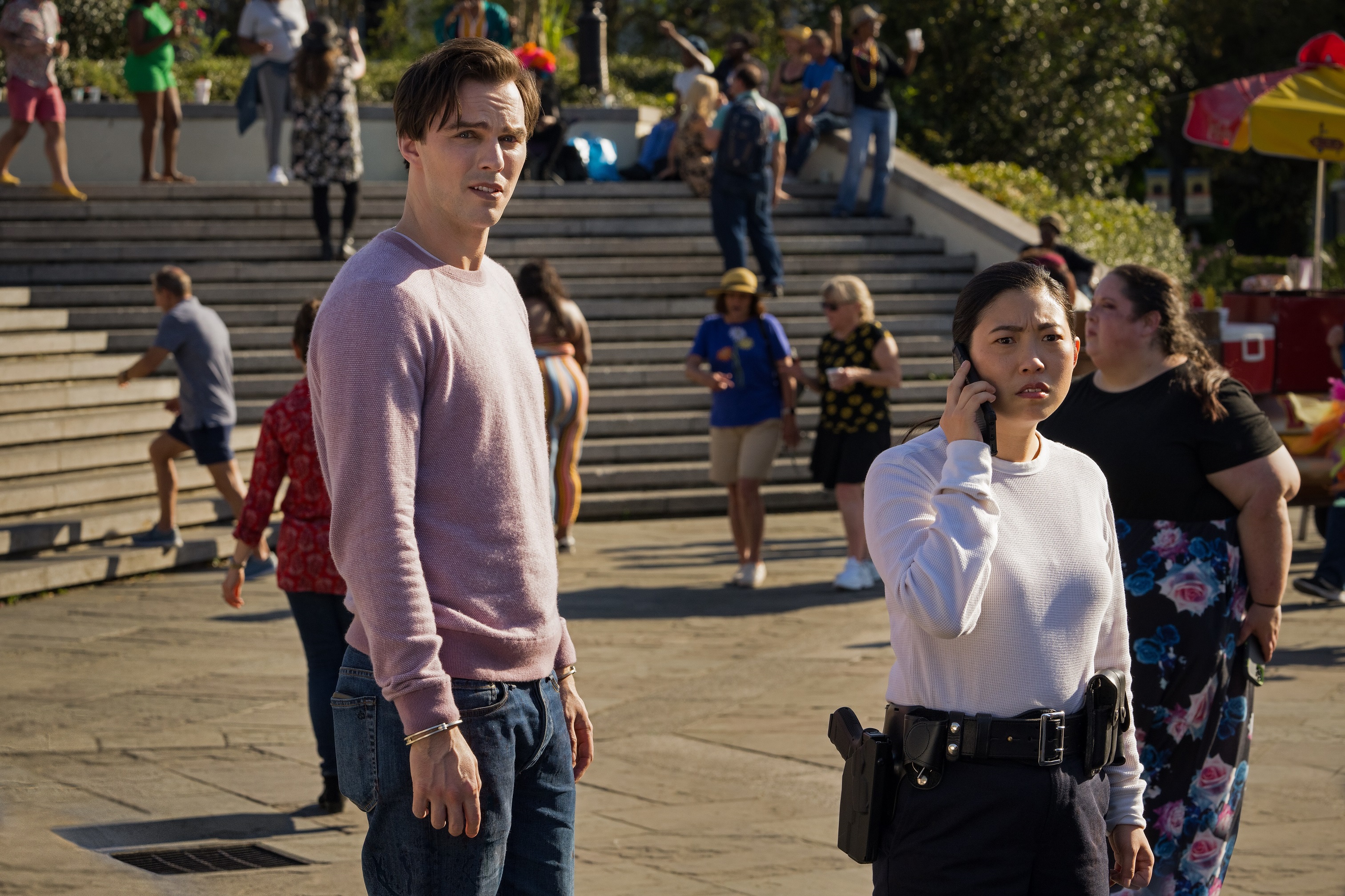 Nicholas Hoult as Renfield and Awkwafina as Rebecca Quincy in 'Renfield'. Image: Universal Pictures