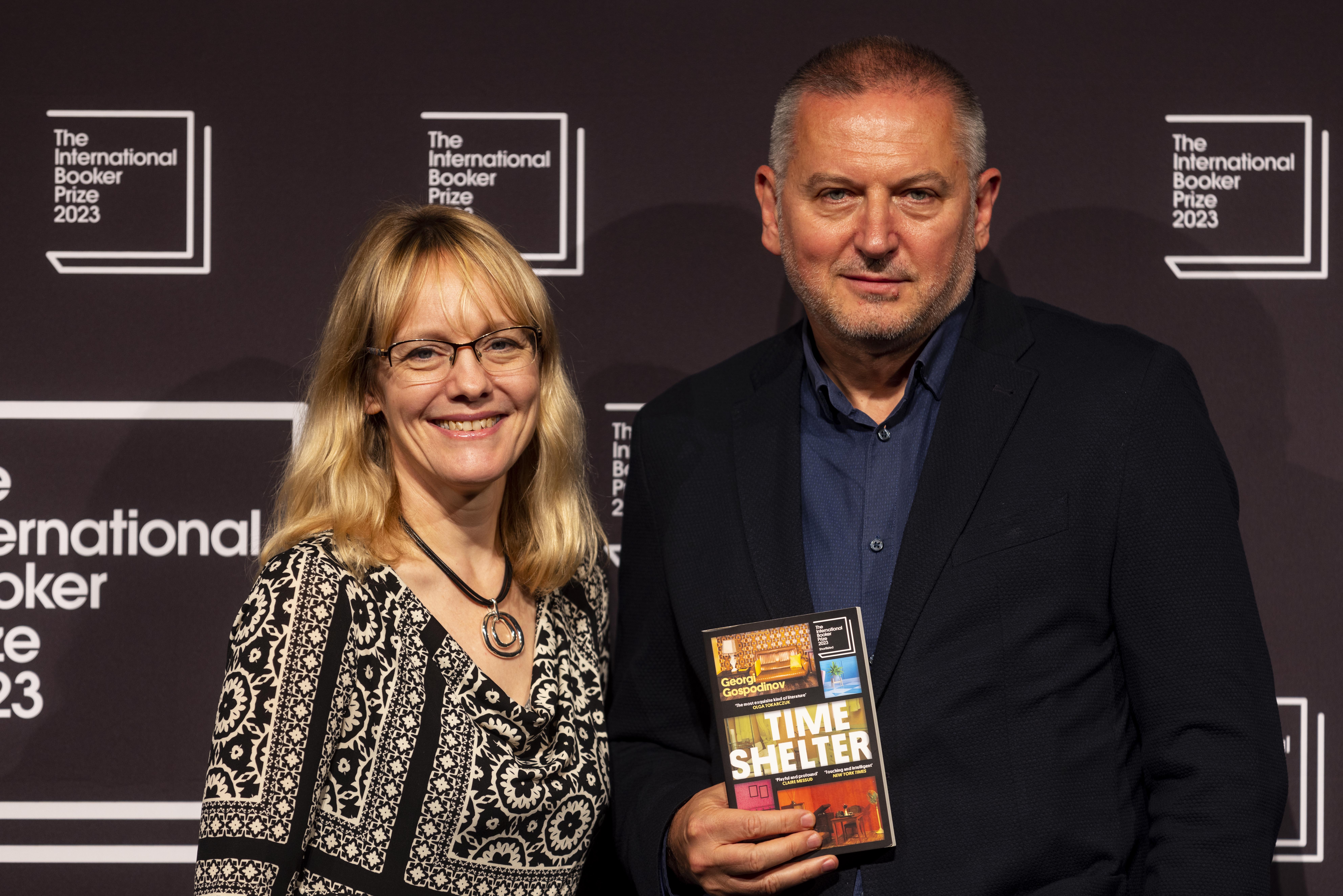 Angela Rodel, translator for 'Time Shelter' and Georgi Gospodinov, author of 'Time Shelter' attend The International Booker Prize 2023 shortlist readings at Southbank Centre ahead of the winners’ ceremony at Sky Garden on May 23, 2023. Image: The Booker Prizes