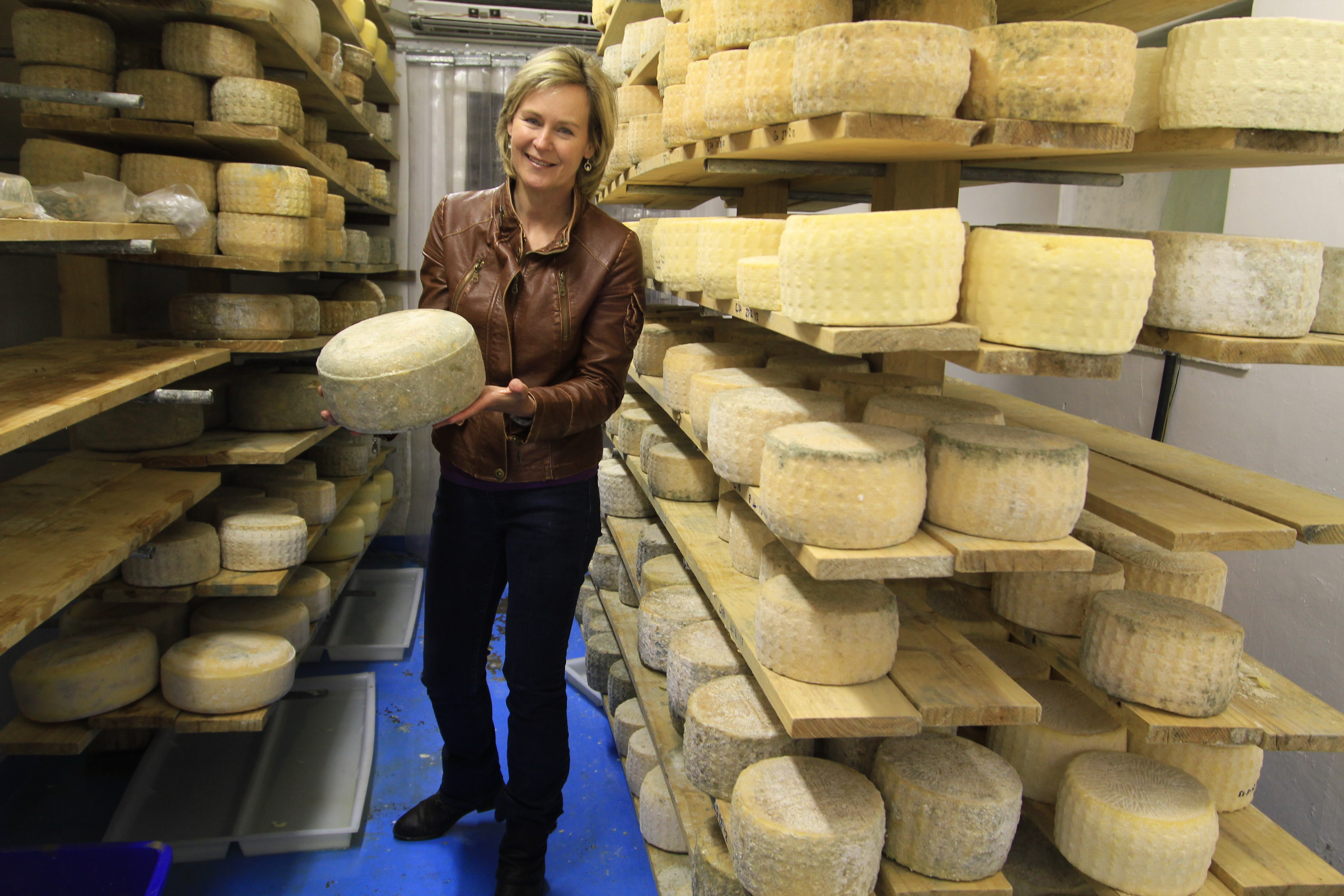Francy in her storeroom where the artisanal cheeses slowly mature. Image: Chris Marais