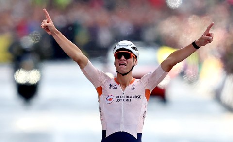 Dutch master Mathieu van der Poel wins world road race title on treacherous Glasgow course