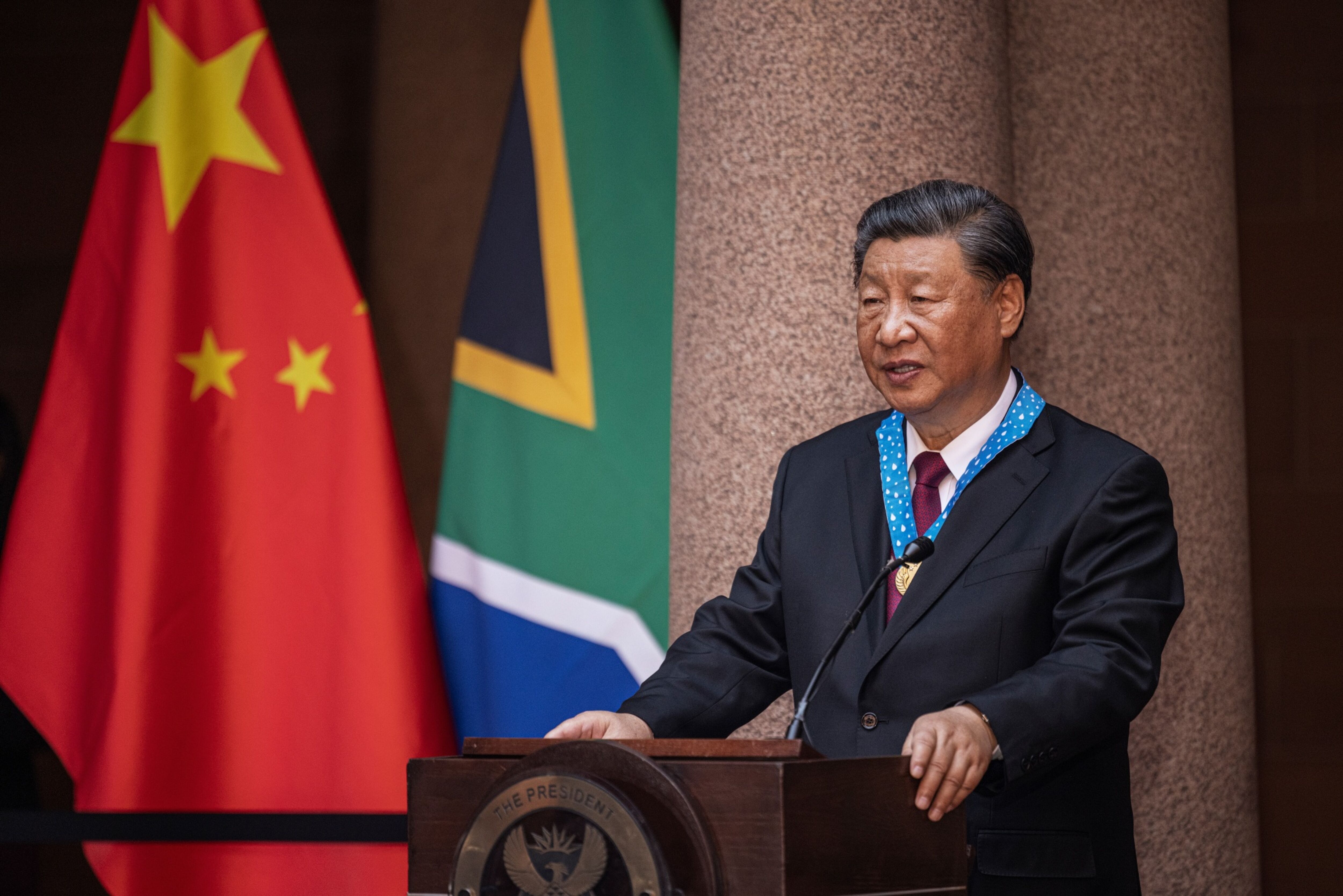 Xi Jinping, China's president, delivers a speech during a pre-BRICS summit 