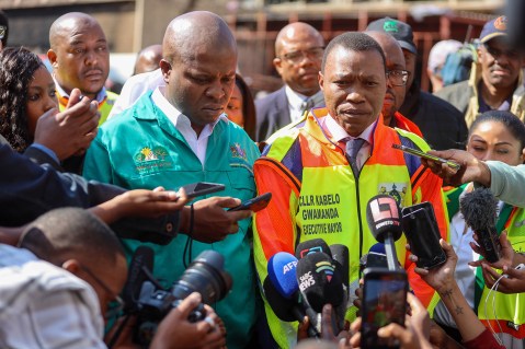 Joburg Mayor Kabelo Gwamanda brief media at the scene of a fire in a multi-storey building in the inner city on the corner of Alberts and Delvers street on 31 August 2023 in Johannesburg, South Africa. (Photo: Gallo Images / Papi Morake)