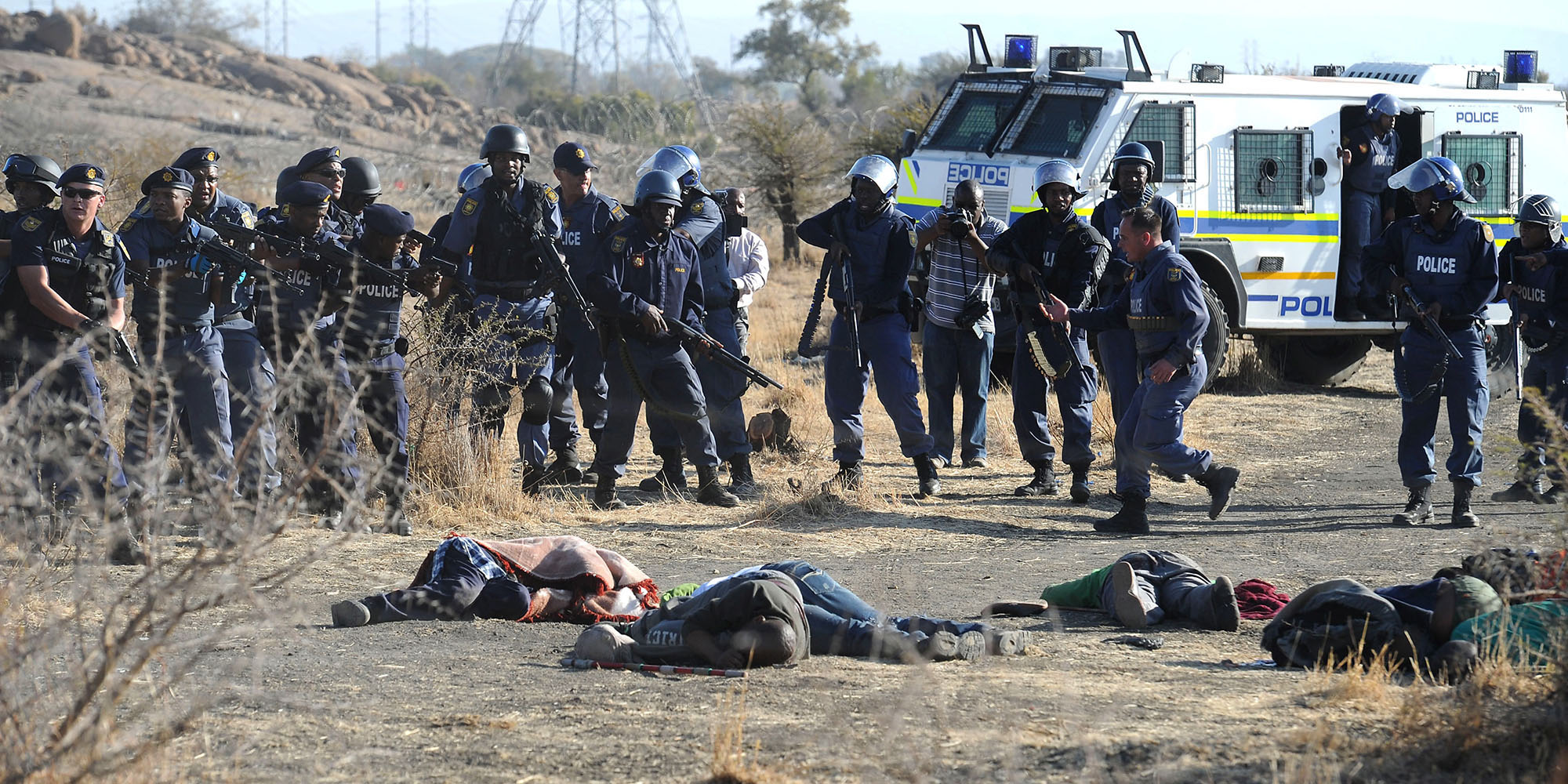 Mineworkers lie dead, dying and injured, Marikana massacre