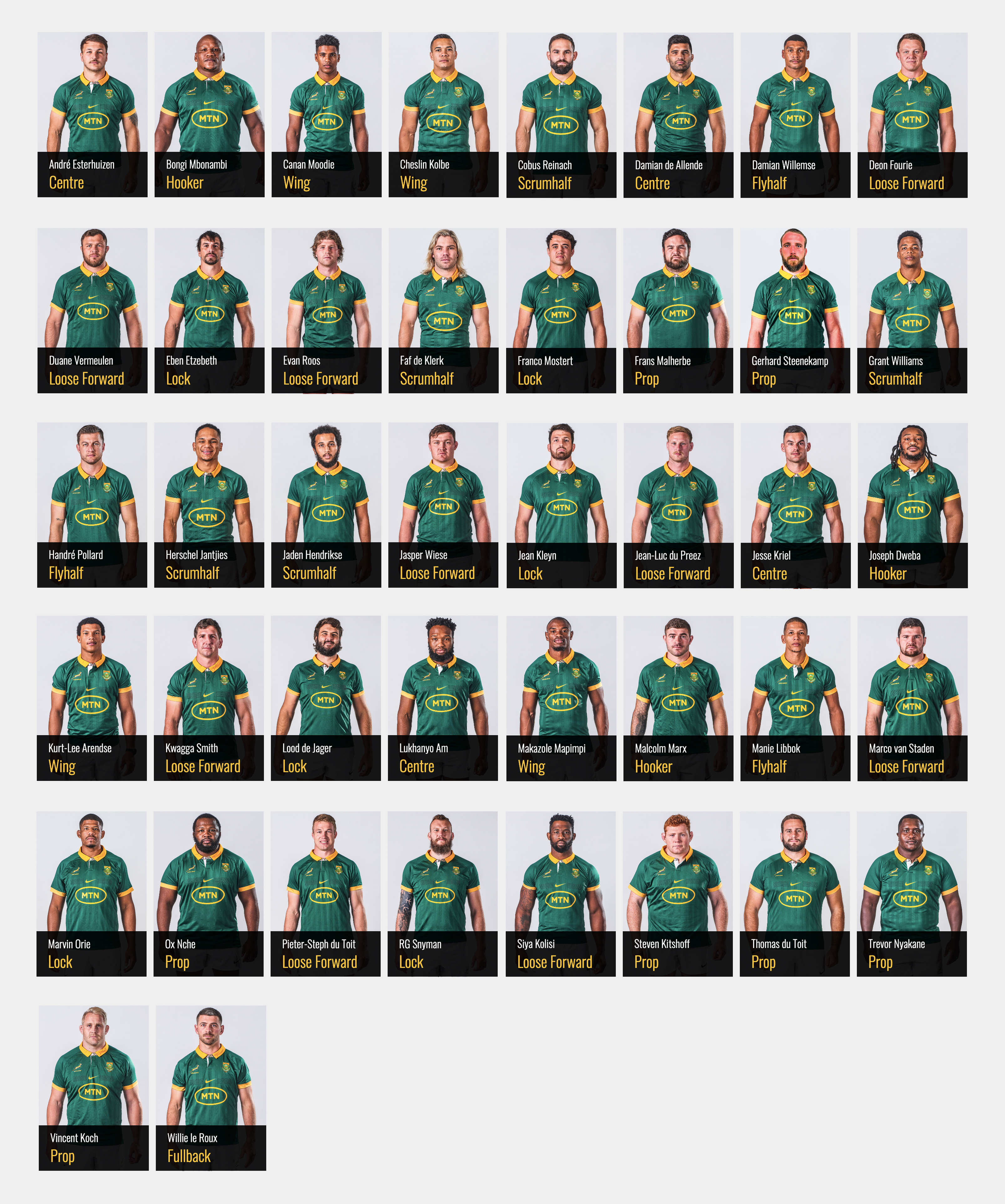 Springbok Rugby World Cup squad announced