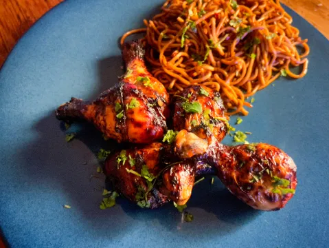 What’s cooking today: Sticky chicken drumsticks with Asian noodles