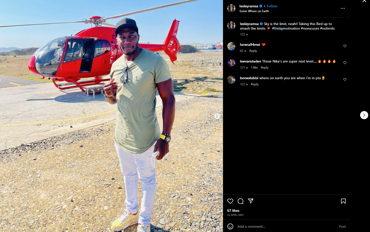 Lesley Ramulifho beside a helicopter