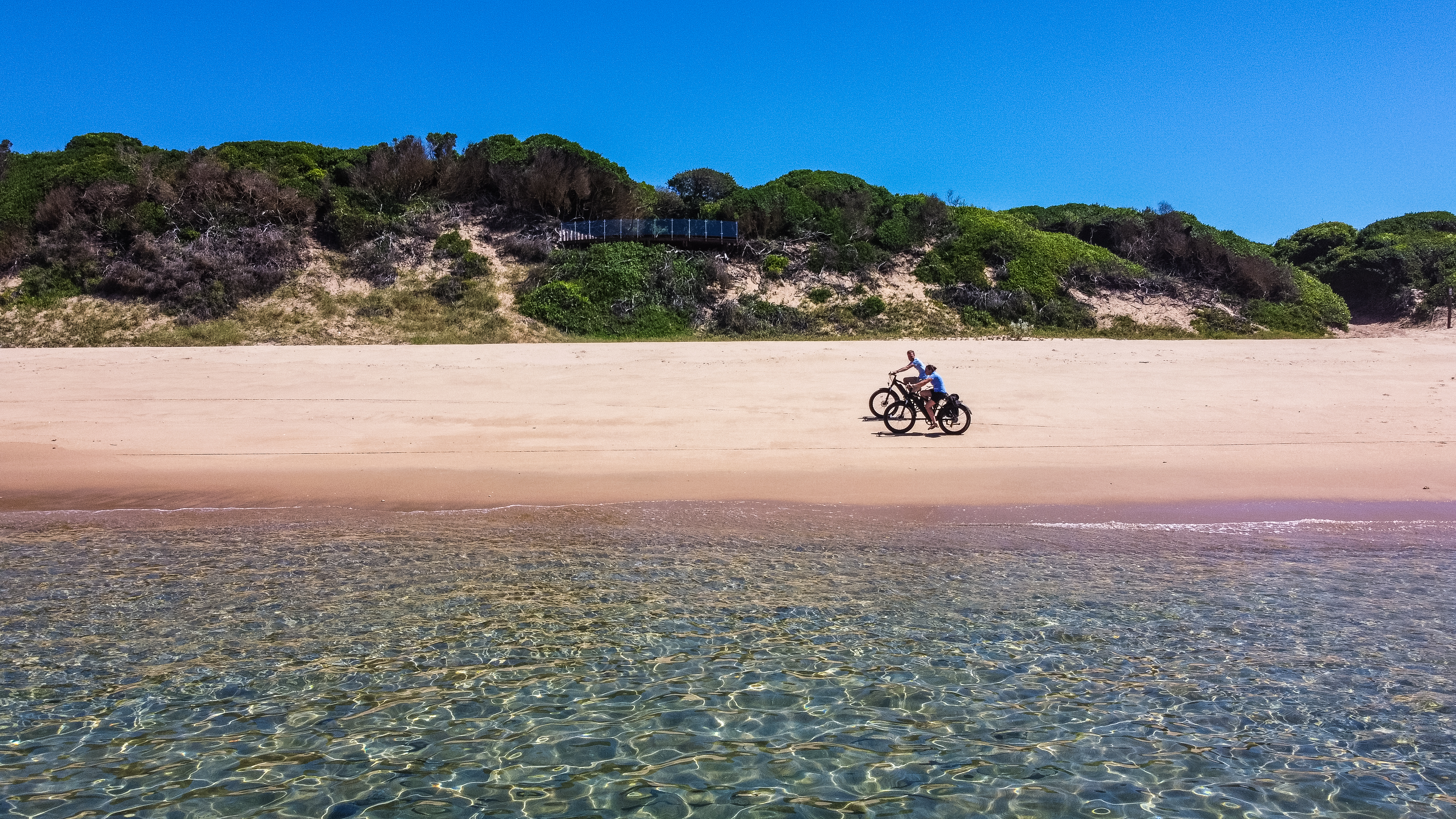 E-biking on the beach in front of Ponta Membene. Image: Supplied