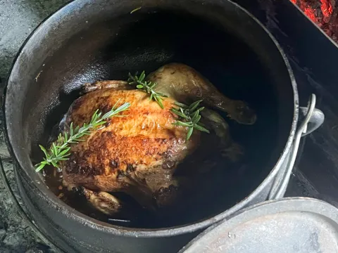 What’s cooking today: Potjie-roasted chicken with rosemary butter and smoked salt