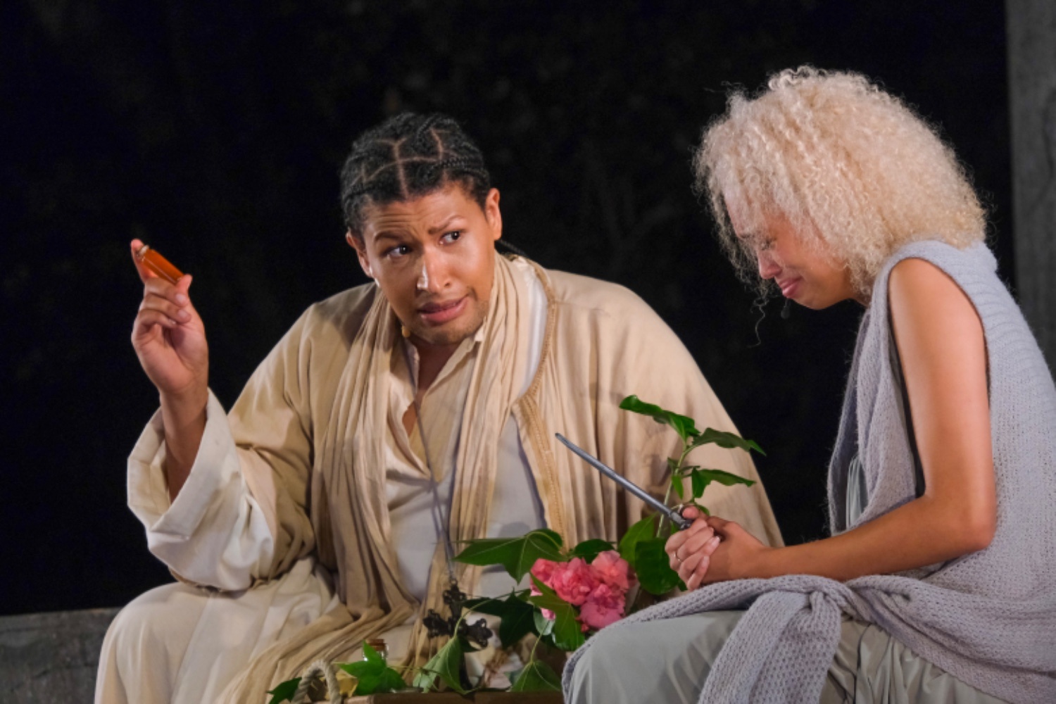 Cleo Wesley as Friar Lawrence and Simone Neethling as Juliet in Maynardville's production of 'Romeo and Juliet' playing until 24 February. Image: Eric Miller