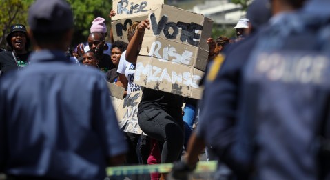 Budget 2024: The picketers, placards and police action ahead of Godongwana’s speech