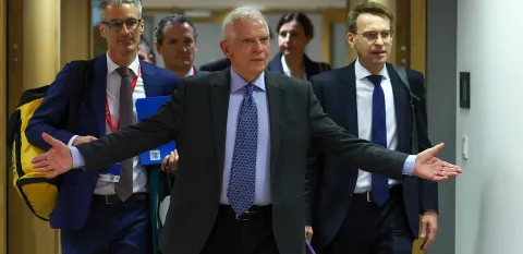 High Representative of the European Union for Foreign Affairs and Security Policy, Josep Borrell, gestures at the start of a European foreign ministers council meeting in Brussels, Belgium, 18 March 2024. The Foreign Affairs Council will discuss the Russian aggression against Ukraine, the situation in the Middle East and Gaza, including developments on the ground and in the wider region.  EPA-EFE/OLIVIER HOSLET