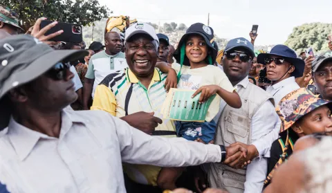 Campaigners for Zuma’s MK Party make their presence felt during Ramaphosa’s KZN walkabout
