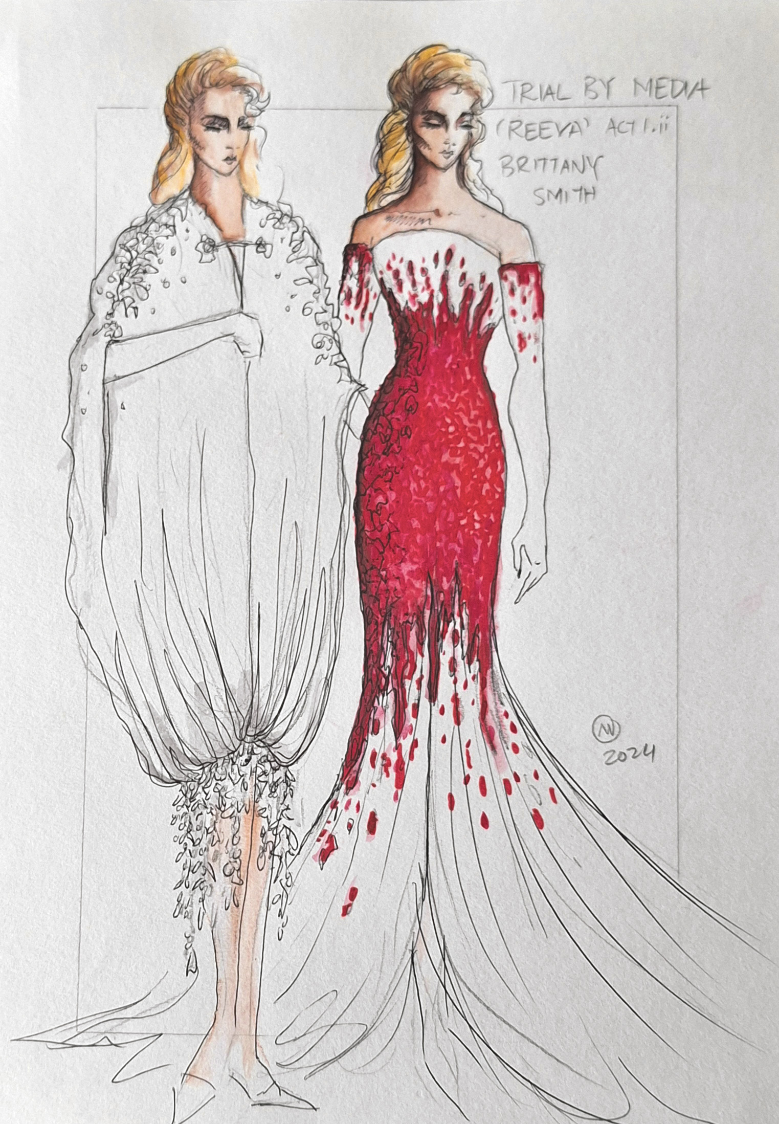Costume renderings by Marcel Meyer for Brittany Smith as Reeva