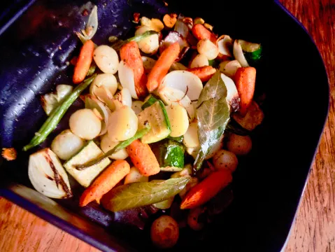 Tony Jackman’s roast vegetables cooked in an air fryer. (Photo: Tony Jackman)