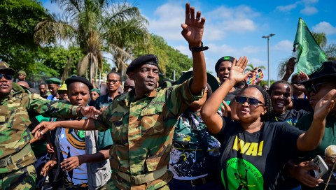 MK supporters during the African National Congress (ANC) and uMkhonto Wesizwe (MK) party court case about the MK party trademark at the Durban High Court on March 27. (Photo by Gallo Images/Darren Stewart)