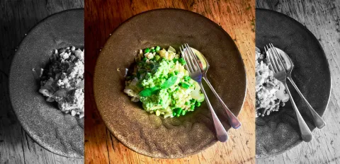 Green risotto, an enviable dish for a French starlet