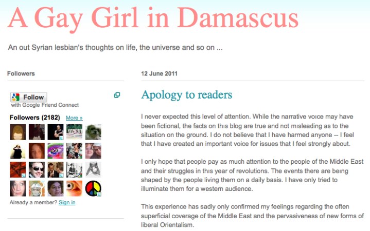 The story of a gay girl in Damascus or, a straight guy in Edinburgh