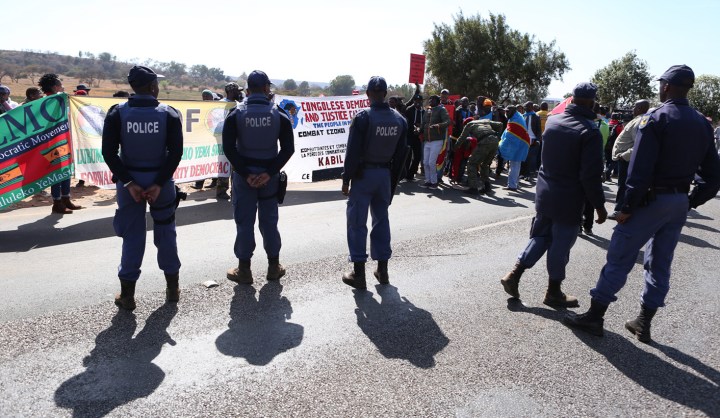 Pro-democracy demonstrators from Zambia, Zimbabwe, Swaziland and DRC protest outside SADC summit