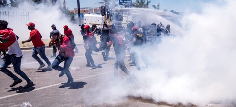 Police and EFF protestors clash outside Brackenfell school as a protest march turns chaotic