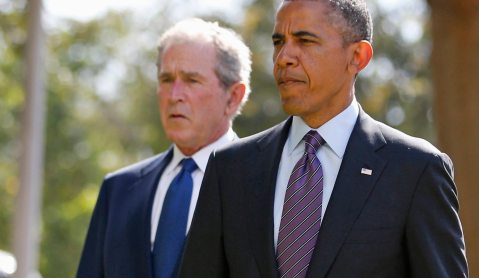 Obama and Bush fly together to Mandela memorial