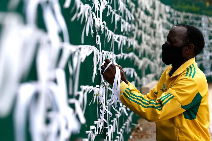 White ribbons on a Johannesburg church fence capture the picture of SA’s rising Covid-19 deaths