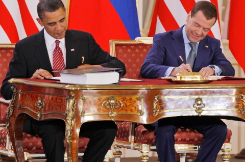 A new Start: Obama and Medvedev sign a landmark nuclear treaty in Prague