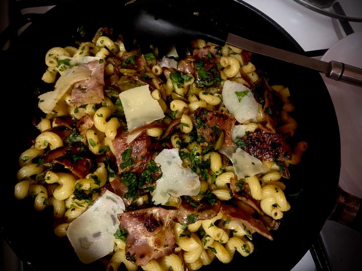 Lockdown Recipe of the Day: Bacon, green olive & caper pasta