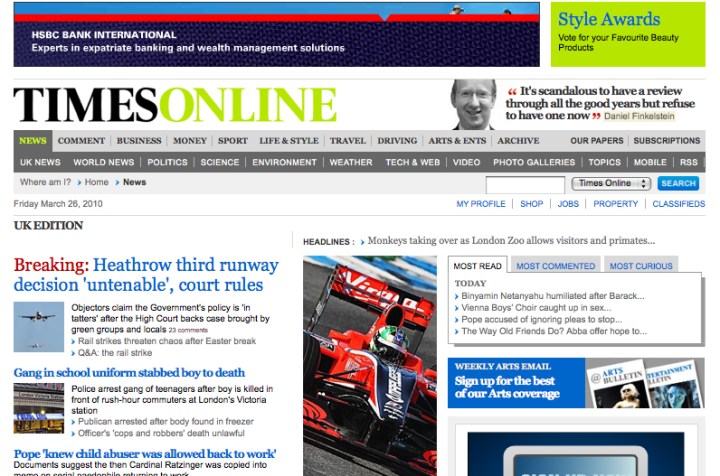 26 March: The Times, Sunday Times (UK) websites moving to paid-only content